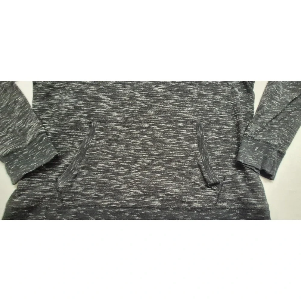 Express men's heather black front pocket hooded long sleeve shirt drawstring Lg.